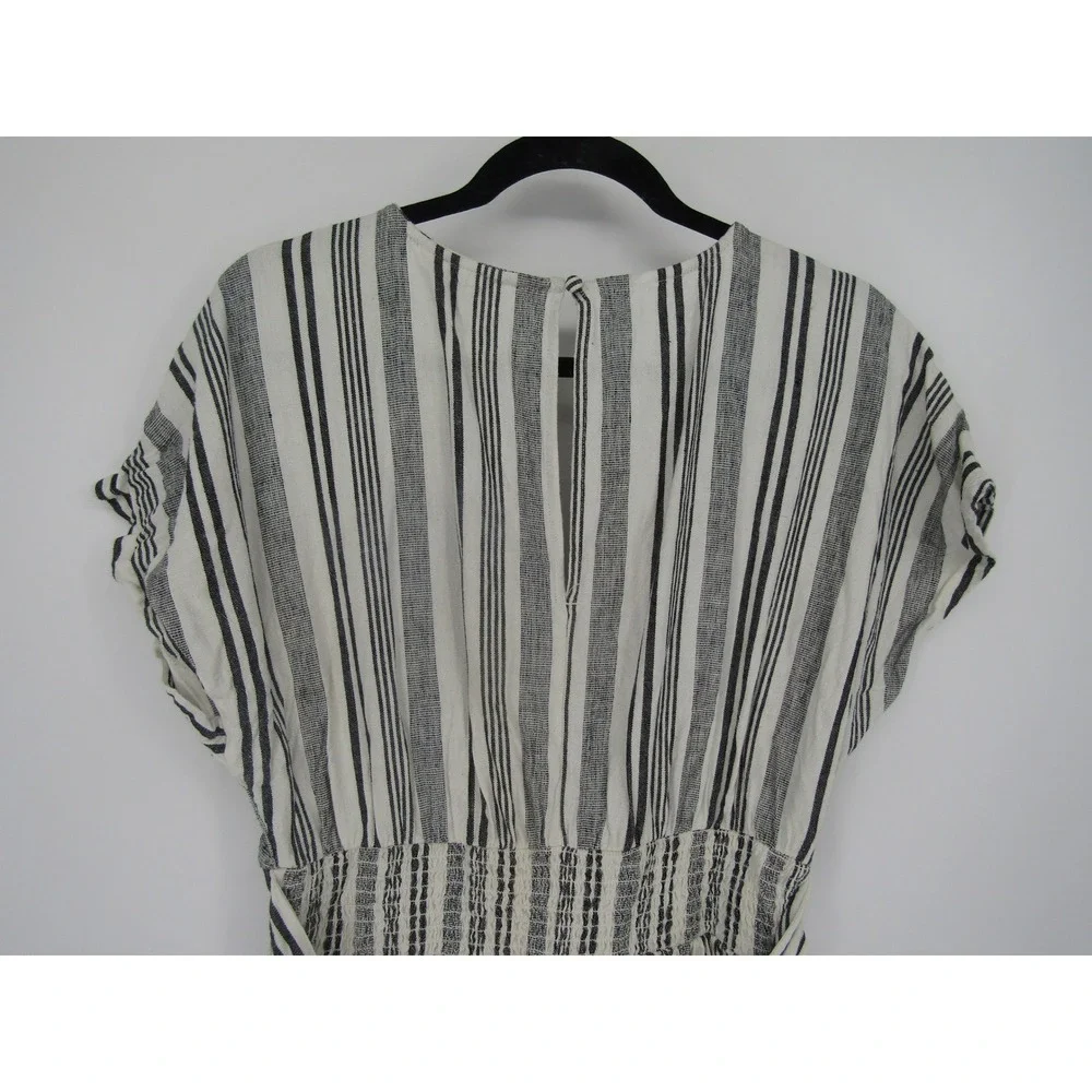American Eagle Jumpsuit‎ Medium White Black Striped Linen Wide Leg Breathable